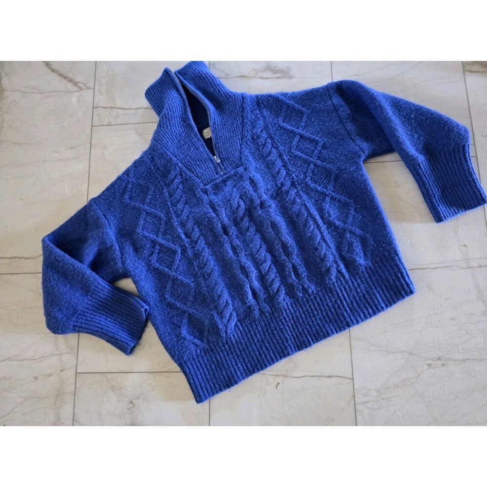 A New Day Blue Cable Knit Quarter Zip Sweater Medium Cozy Chenille Pullover - Picture 3 of 9